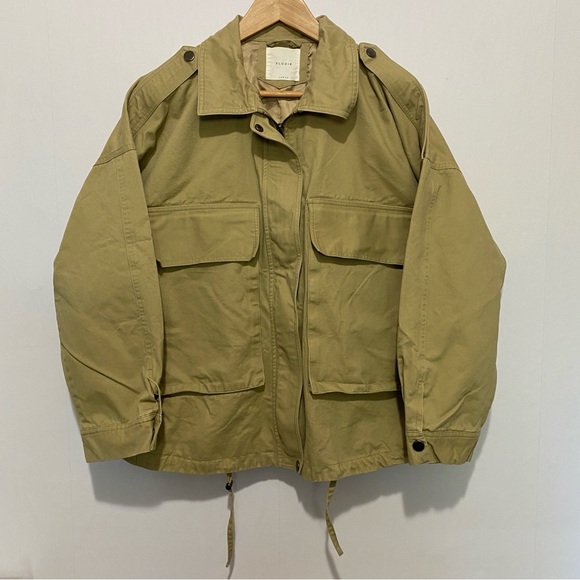 Elodie Jackets & Blazers - Elodie Khaki Utility Jacket Large Military Cargo Style Zip Front Cotton Coat
